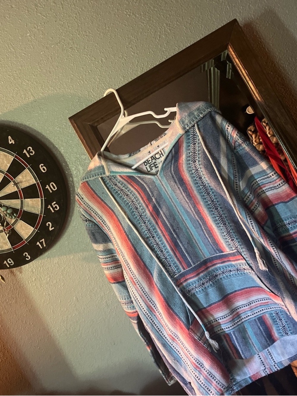 Beach Life Striped Baja Hoodie in Blue & Coral